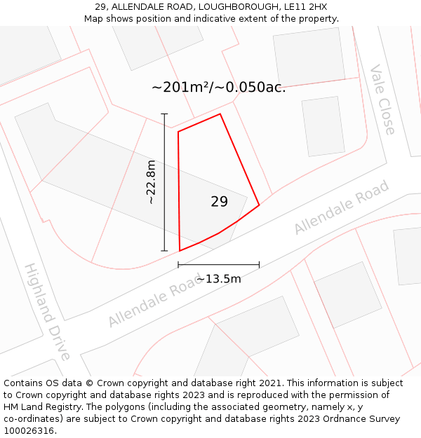 29, ALLENDALE ROAD, LOUGHBOROUGH, LE11 2HX: Plot and title map