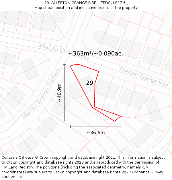 29, ALLERTON GRANGE RISE, LEEDS, LS17 6LJ: Plot and title map