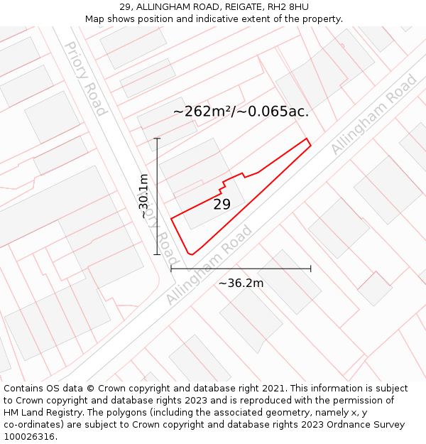 29, ALLINGHAM ROAD, REIGATE, RH2 8HU: Plot and title map