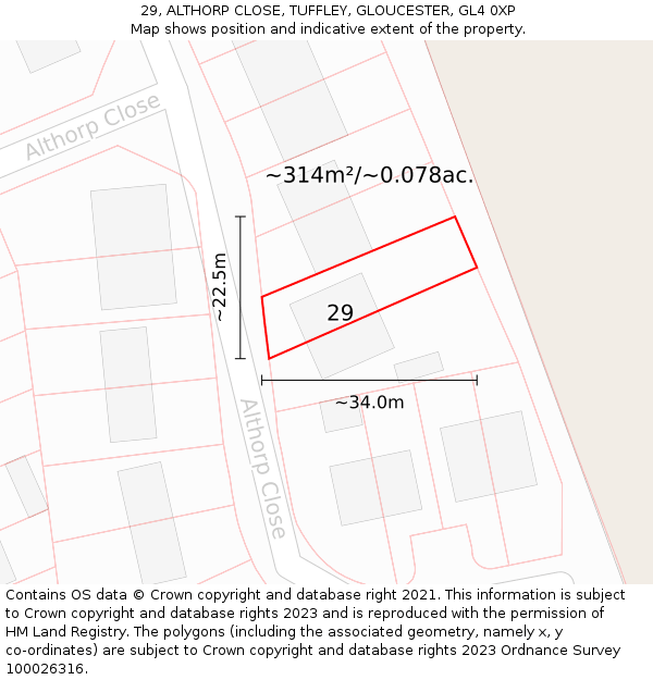 29, ALTHORP CLOSE, TUFFLEY, GLOUCESTER, GL4 0XP: Plot and title map