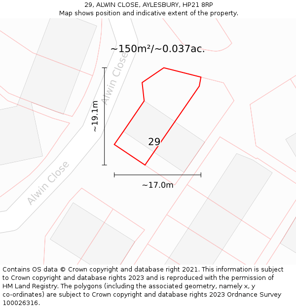 29, ALWIN CLOSE, AYLESBURY, HP21 8RP: Plot and title map