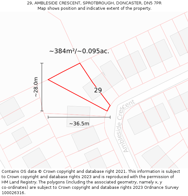 29, AMBLESIDE CRESCENT, SPROTBROUGH, DONCASTER, DN5 7PR: Plot and title map