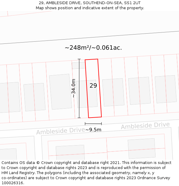 29, AMBLESIDE DRIVE, SOUTHEND-ON-SEA, SS1 2UT: Plot and title map