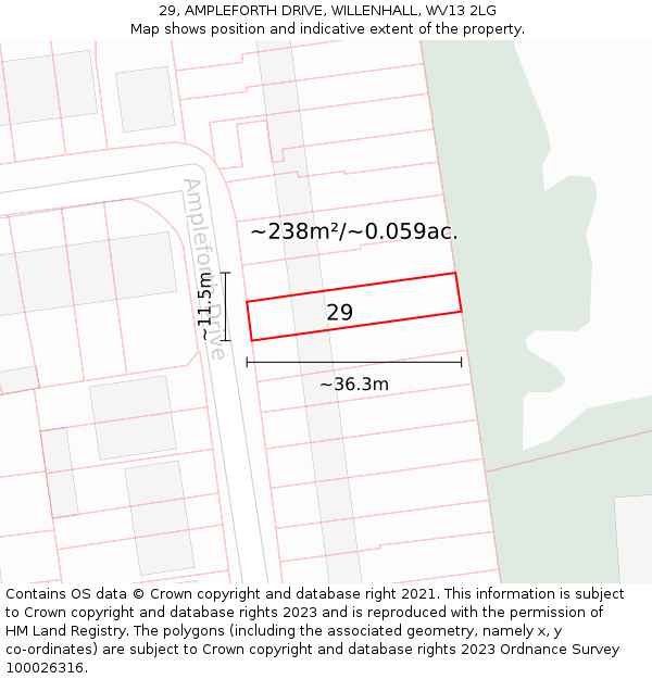 29, AMPLEFORTH DRIVE, WILLENHALL, WV13 2LG: Plot and title map