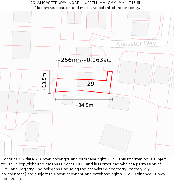 29, ANCASTER WAY, NORTH LUFFENHAM, OAKHAM, LE15 8LH: Plot and title map