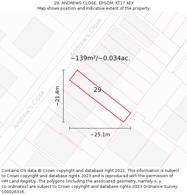 29, ANDREWS CLOSE, EPSOM, KT17 4EX: Plot and title map