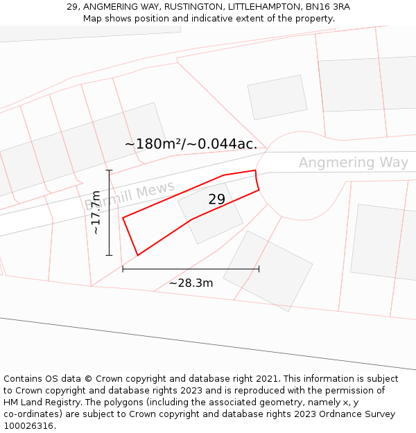 29, ANGMERING WAY, RUSTINGTON, LITTLEHAMPTON, BN16 3RA: Plot and title map