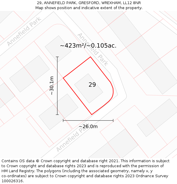 29, ANNEFIELD PARK, GRESFORD, WREXHAM, LL12 8NR: Plot and title map