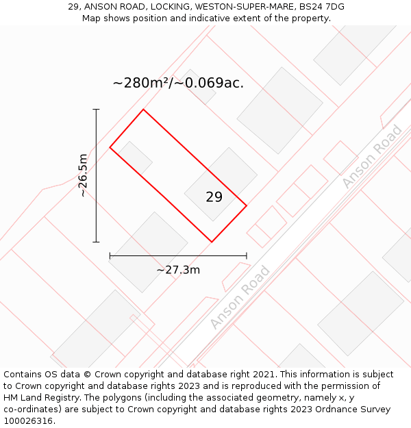 29, ANSON ROAD, LOCKING, WESTON-SUPER-MARE, BS24 7DG: Plot and title map