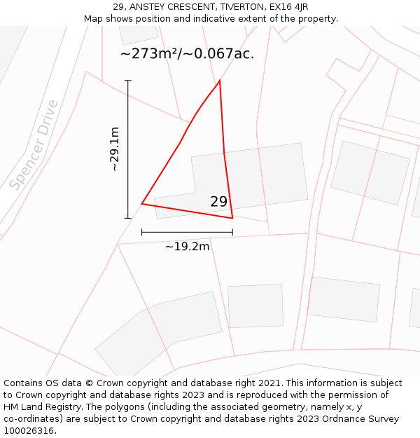 29, ANSTEY CRESCENT, TIVERTON, EX16 4JR: Plot and title map