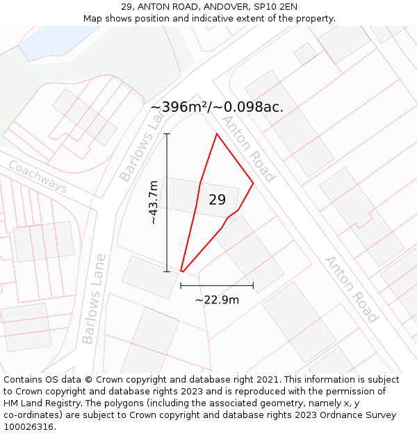 29, ANTON ROAD, ANDOVER, SP10 2EN: Plot and title map