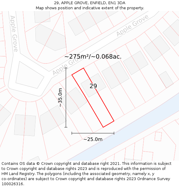 29, APPLE GROVE, ENFIELD, EN1 3DA: Plot and title map