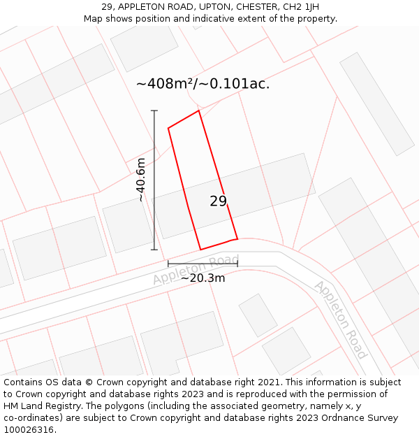 29, APPLETON ROAD, UPTON, CHESTER, CH2 1JH: Plot and title map