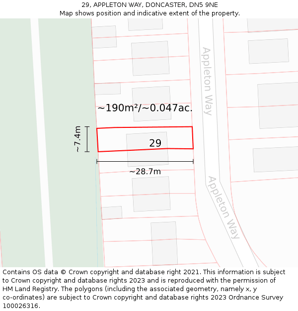 29, APPLETON WAY, DONCASTER, DN5 9NE: Plot and title map