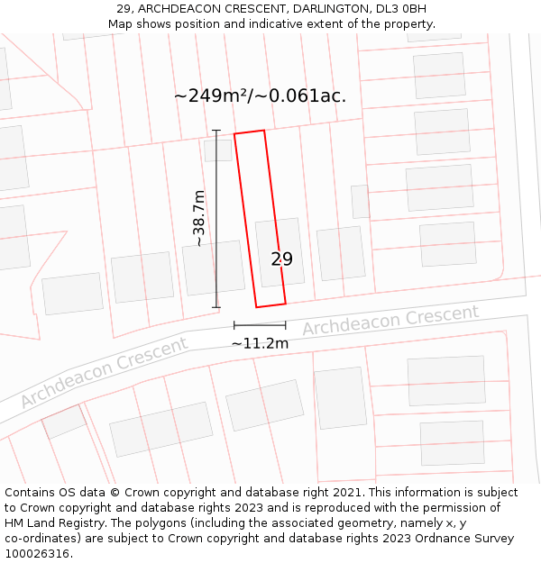 29, ARCHDEACON CRESCENT, DARLINGTON, DL3 0BH: Plot and title map