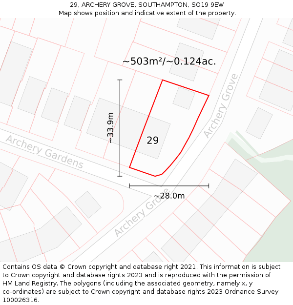 29, ARCHERY GROVE, SOUTHAMPTON, SO19 9EW: Plot and title map