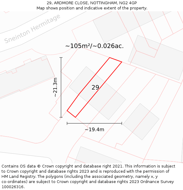 29, ARDMORE CLOSE, NOTTINGHAM, NG2 4GP: Plot and title map