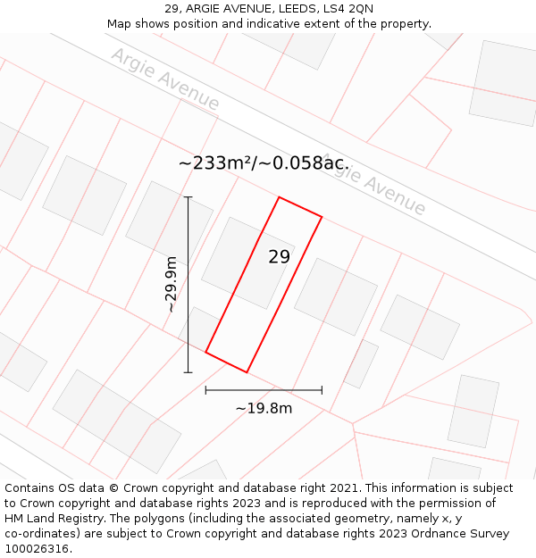 29, ARGIE AVENUE, LEEDS, LS4 2QN: Plot and title map