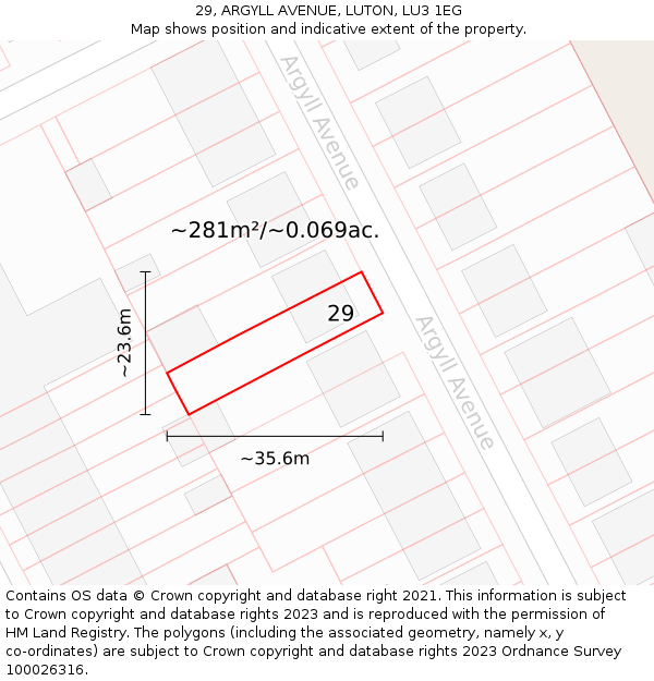 29, ARGYLL AVENUE, LUTON, LU3 1EG: Plot and title map