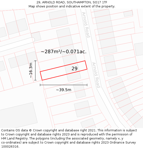29, ARNOLD ROAD, SOUTHAMPTON, SO17 1TF: Plot and title map