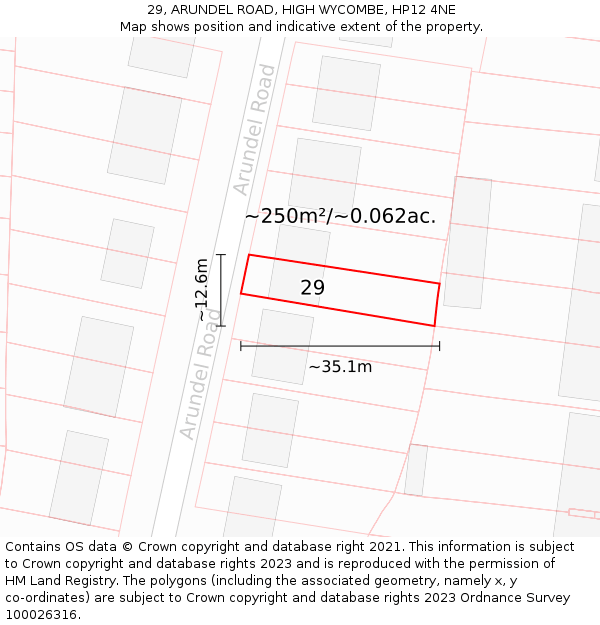 29, ARUNDEL ROAD, HIGH WYCOMBE, HP12 4NE: Plot and title map