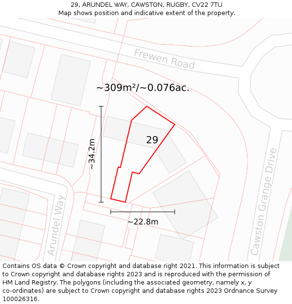 29, ARUNDEL WAY, CAWSTON, RUGBY, CV22 7TU: Plot and title map
