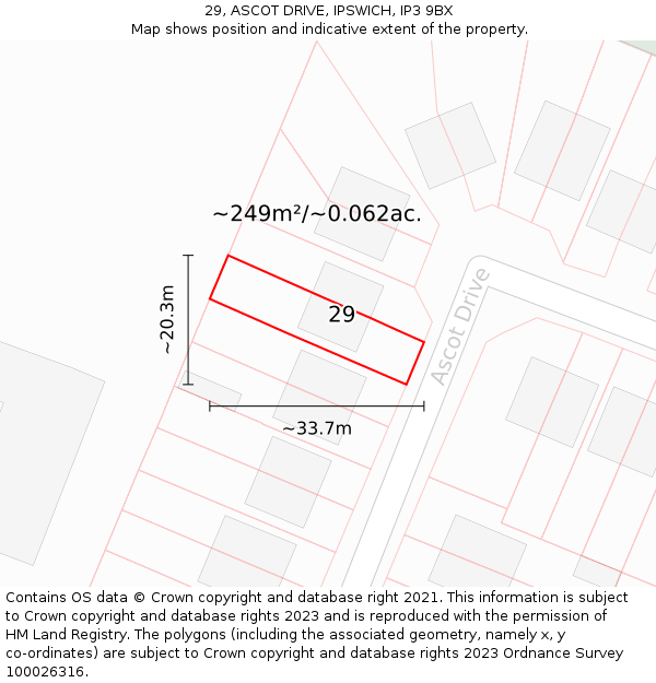 29, ASCOT DRIVE, IPSWICH, IP3 9BX: Plot and title map