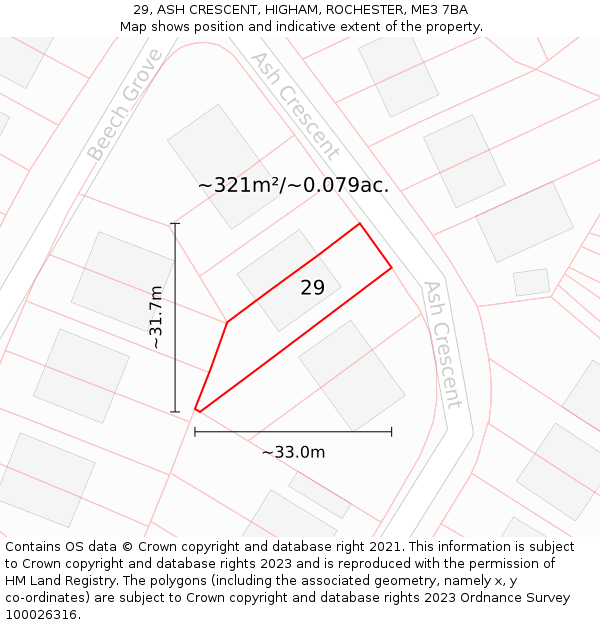 29, ASH CRESCENT, HIGHAM, ROCHESTER, ME3 7BA: Plot and title map