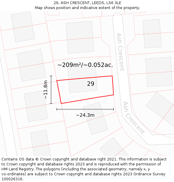 29, ASH CRESCENT, LEEDS, LS6 3LE: Plot and title map