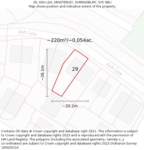 29, ASH LEA, MINSTERLEY, SHREWSBURY, SY5 0BU: Plot and title map