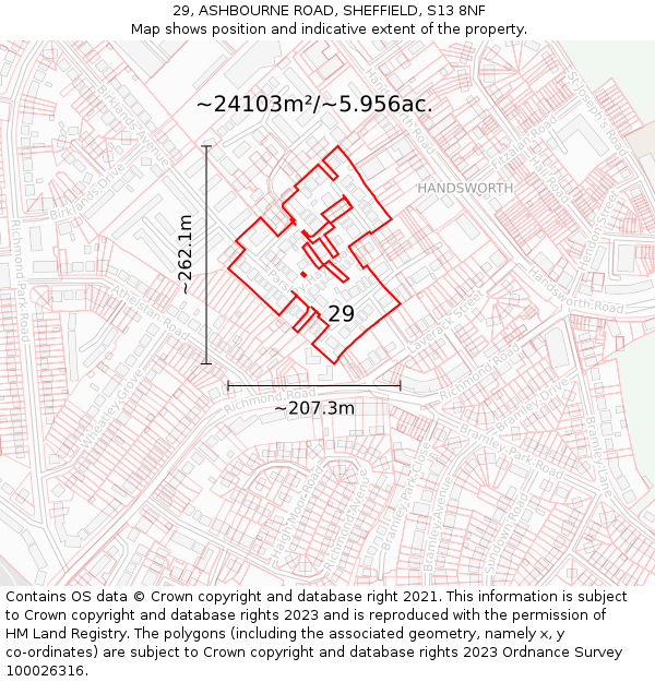 29, ASHBOURNE ROAD, SHEFFIELD, S13 8NF: Plot and title map