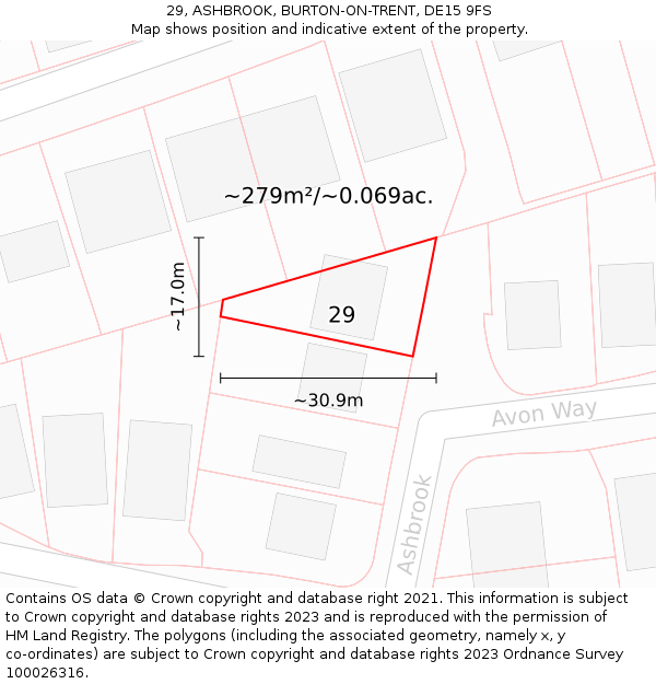 29, ASHBROOK, BURTON-ON-TRENT, DE15 9FS: Plot and title map