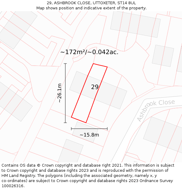 29, ASHBROOK CLOSE, UTTOXETER, ST14 8UL: Plot and title map