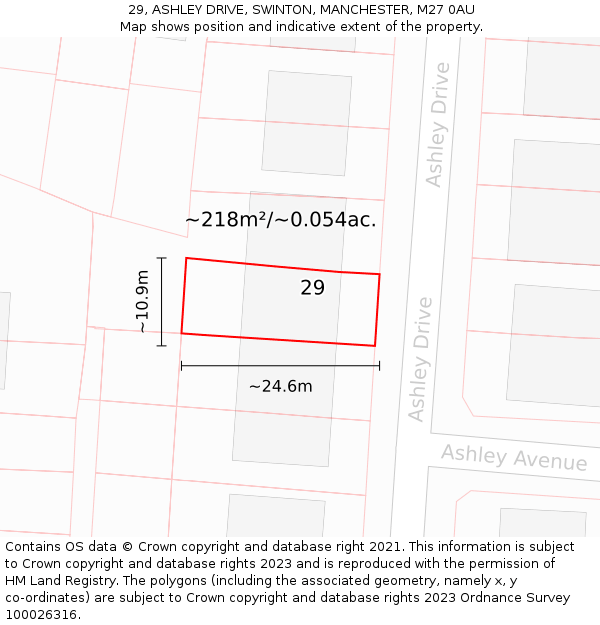 29, ASHLEY DRIVE, SWINTON, MANCHESTER, M27 0AU: Plot and title map