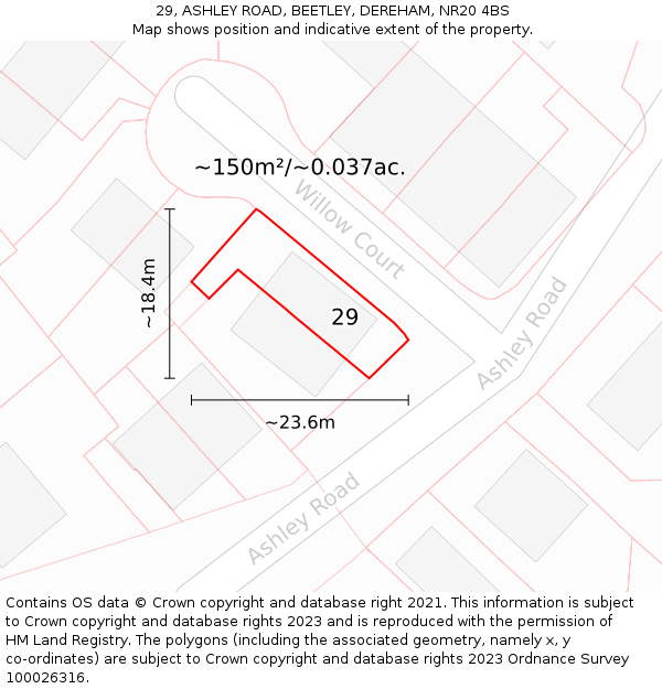 29, ASHLEY ROAD, BEETLEY, DEREHAM, NR20 4BS: Plot and title map