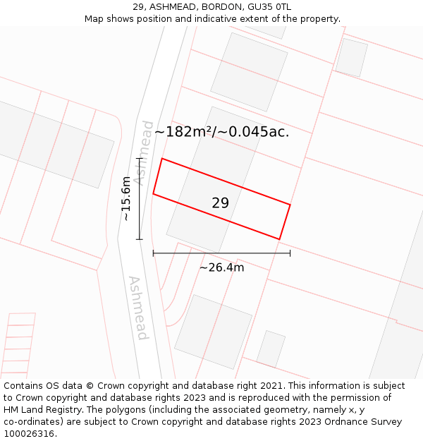 29, ASHMEAD, BORDON, GU35 0TL: Plot and title map