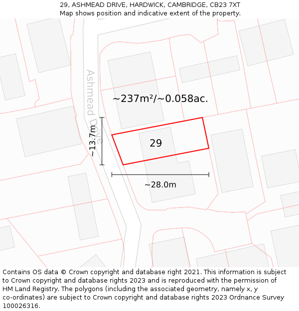 29, ASHMEAD DRIVE, HARDWICK, CAMBRIDGE, CB23 7XT: Plot and title map