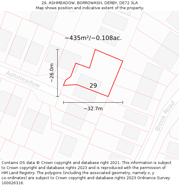 29, ASHMEADOW, BORROWASH, DERBY, DE72 3LA: Plot and title map