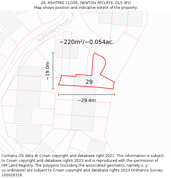 29, ASHTREE CLOSE, NEWTON AYCLIFFE, DL5 4FD: Plot and title map