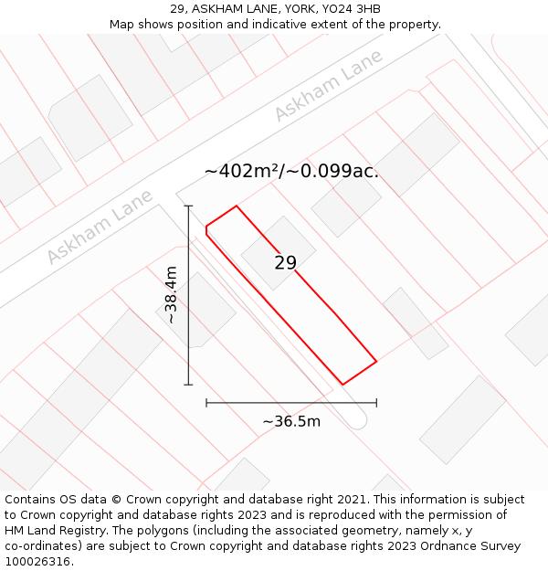 29, ASKHAM LANE, YORK, YO24 3HB: Plot and title map