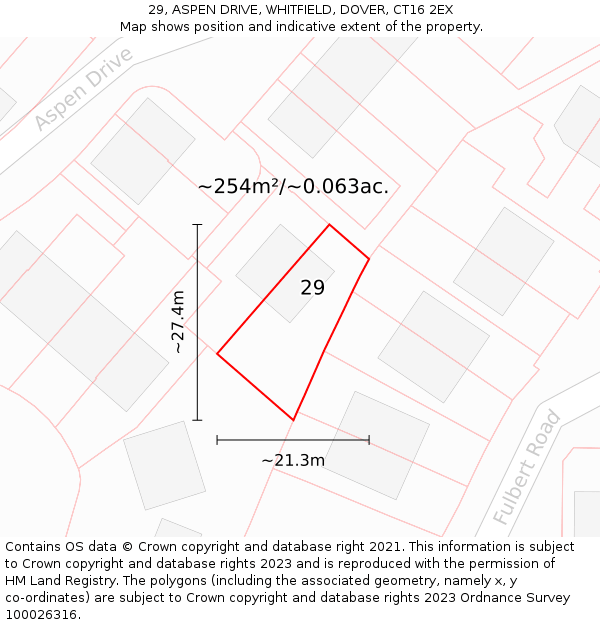 29, ASPEN DRIVE, WHITFIELD, DOVER, CT16 2EX: Plot and title map