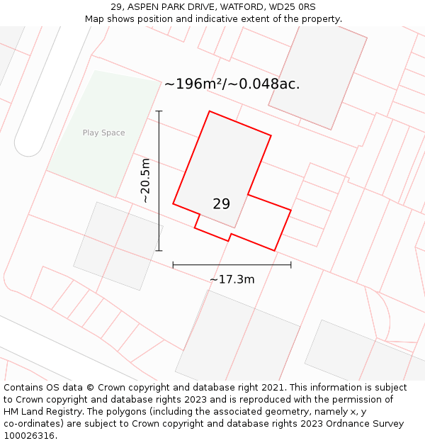 29, ASPEN PARK DRIVE, WATFORD, WD25 0RS: Plot and title map