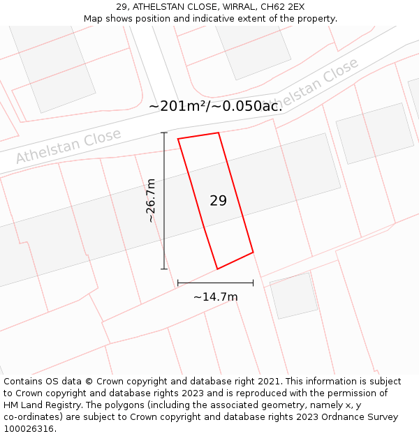 29, ATHELSTAN CLOSE, WIRRAL, CH62 2EX: Plot and title map
