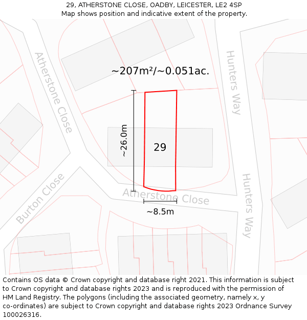 29, ATHERSTONE CLOSE, OADBY, LEICESTER, LE2 4SP: Plot and title map