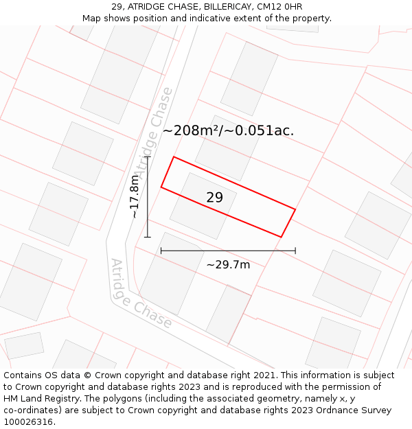 29, ATRIDGE CHASE, BILLERICAY, CM12 0HR: Plot and title map