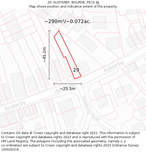 29, AUSTERBY, BOURNE, PE10 9JJ: Plot and title map