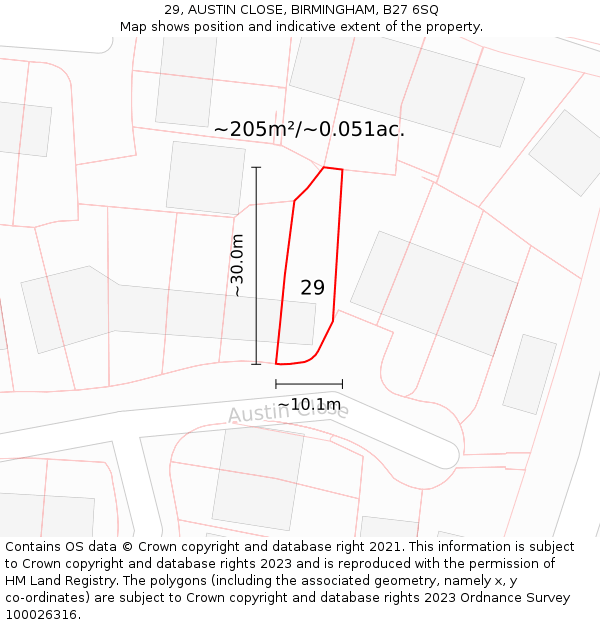 29, AUSTIN CLOSE, BIRMINGHAM, B27 6SQ: Plot and title map