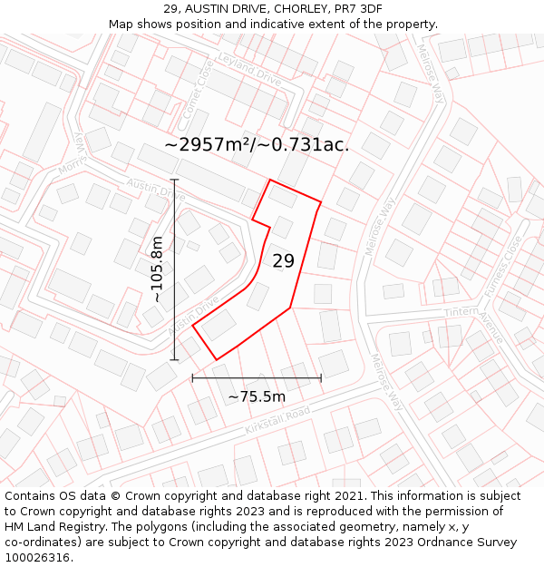29, AUSTIN DRIVE, CHORLEY, PR7 3DF: Plot and title map