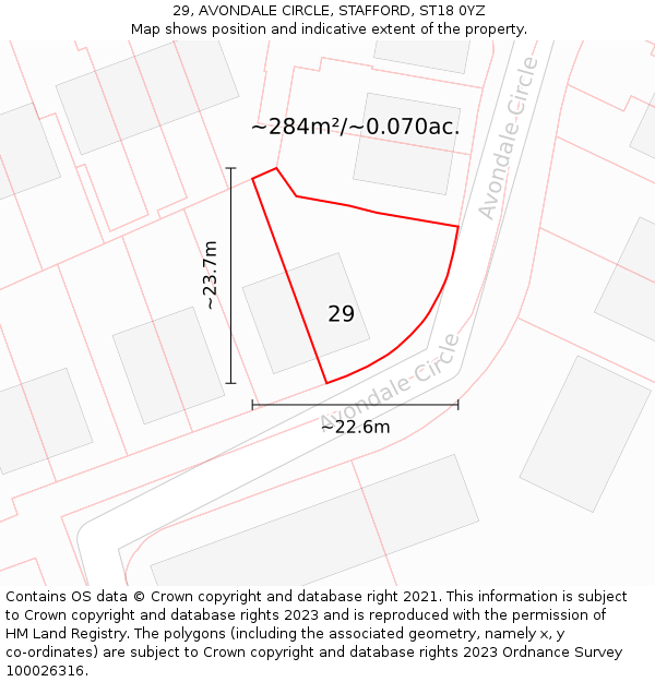 29, AVONDALE CIRCLE, STAFFORD, ST18 0YZ: Plot and title map