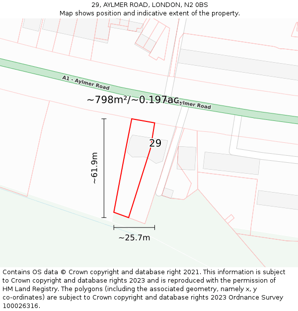 29, AYLMER ROAD, LONDON, N2 0BS: Plot and title map